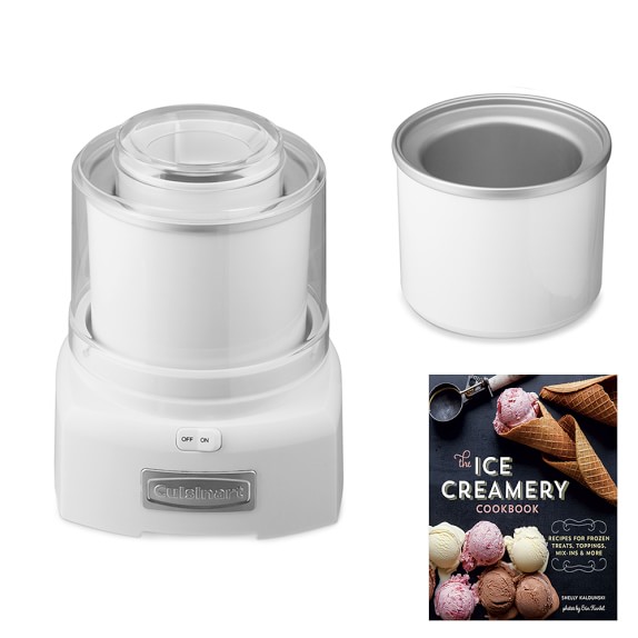 Cuisinart Ice Cream Maker Extra Freezer Bowl with Williams Sonoma The Ice Creamery Cookbook, White