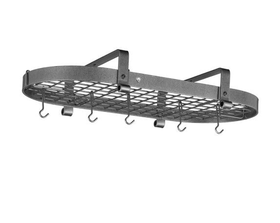 Enclume Low Ceiling Oval Pot Rack, Hammered Steel