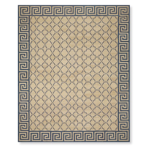 Greek Key Border Flatweave Rug Blue