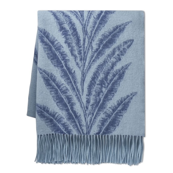 Williams Sonoma Novelty Patterned Jacquard Cashmere Throw, Banana Leaf, Light Blue