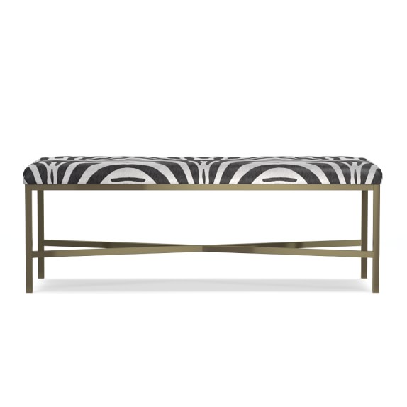 Skylar Bench, Leather, Pony Hair Zebra, Ivory