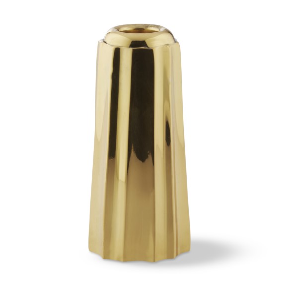 AERIN Double Scallop Taper Holders, Medium, Polished Brass