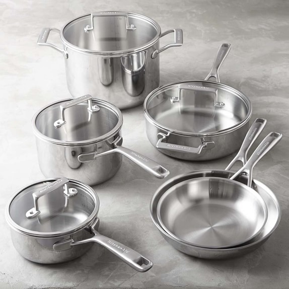 KitchenAid Tri-Ply Stainless-Steel 10-Piece Cookware Set  Williams Sonoma