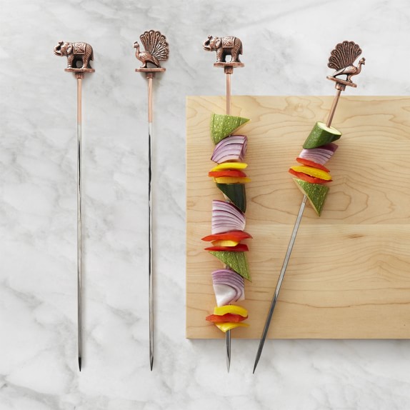 Peacock & Elephant Copper Skewers, Set of 4