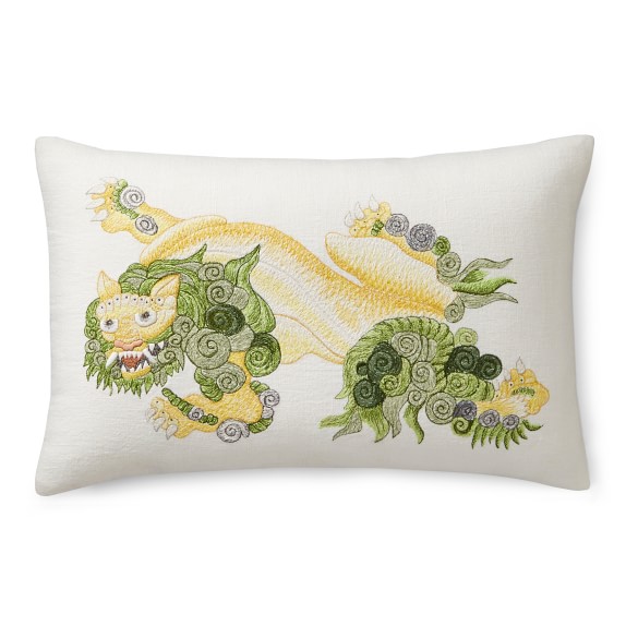 Foo Dog Embroidered Pillow Cover, 14