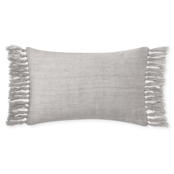 Knotted Fringe Linen Lumbar Pillow Cover, 14