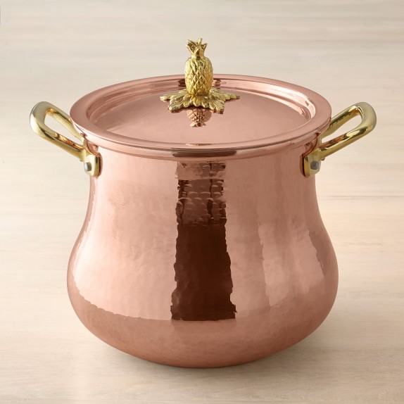 Ruffoni Historia Hammered Copper Tall Stock Pot with Pineapple Finial
