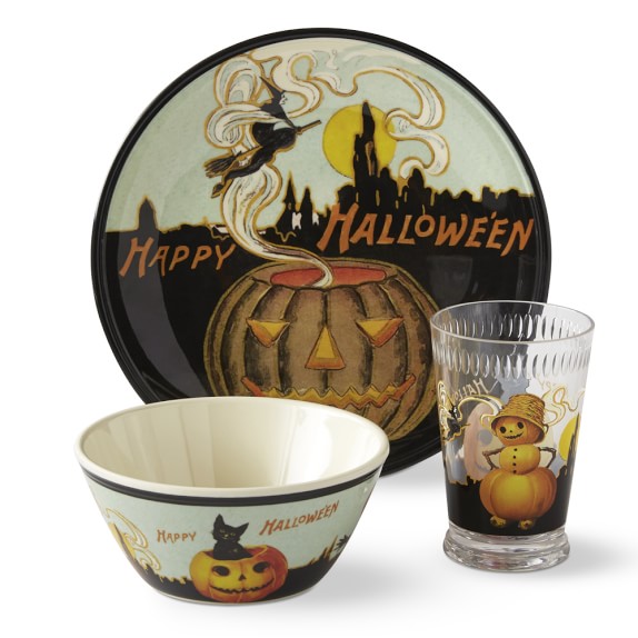 Vintage Halloween Kids Melamine Dinnerware Set Halloween Dinnerware