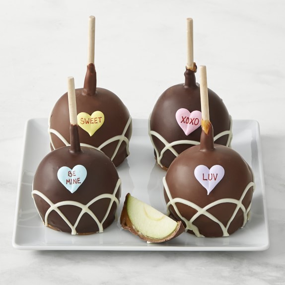 Valentine's Day Mini Caramel Apples with Conversation Hearts, Set of 4, Immediate Delivery