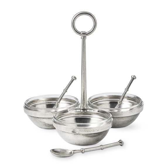 Pewter Three Section Condiment Bowls