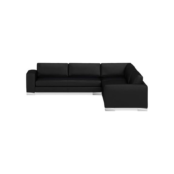 Yountville Sectional, Left 3-Piece L-Shape Sofa & Loveseat, Standard Cushion, Classic Leather, Black, Metal Feet