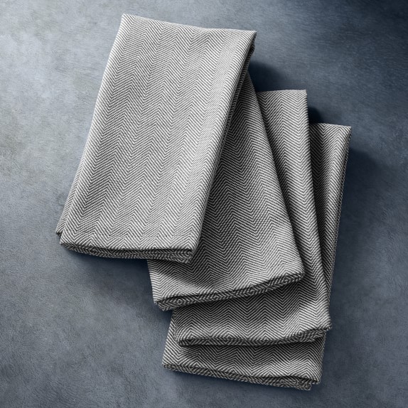 Open Kitchen by Williams Sonoma Herringbone Napkins, Set of 4, Black & White