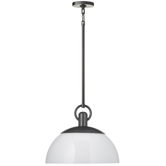 Adriana Pendant, Dome, Oiled Bronze, White, Glass