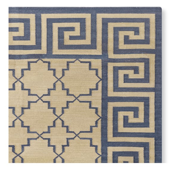 Greek Key Border Flatweave Rug Blue
