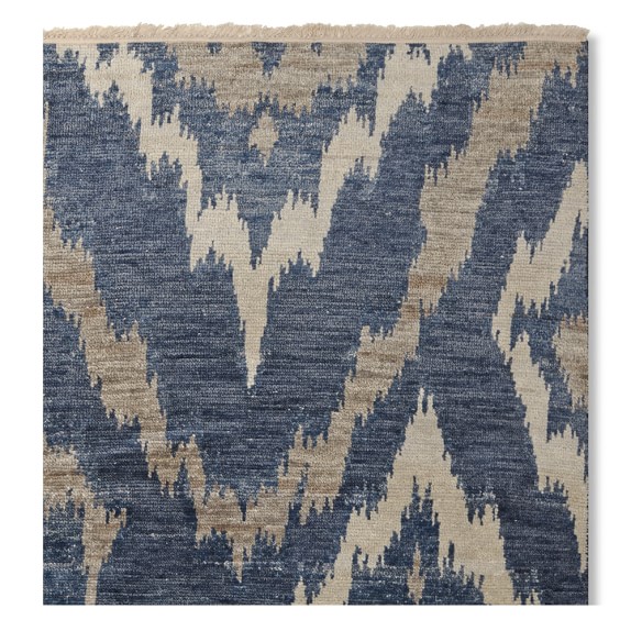River Ikat Hand Knotted Rug, Blue/Grey Williams Sonoma