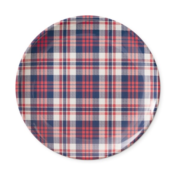 Newport Plaid Outdoor Melamine Dinner Plates, Set of 4