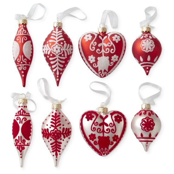 AERIN Hand Flocked Glass Ornaments, Set of 8
