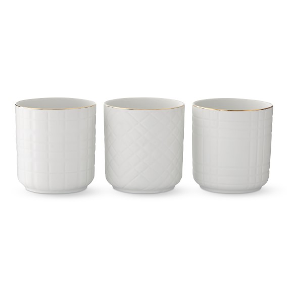 Etched Tartan Ceramic Votive Holders, Set of 3