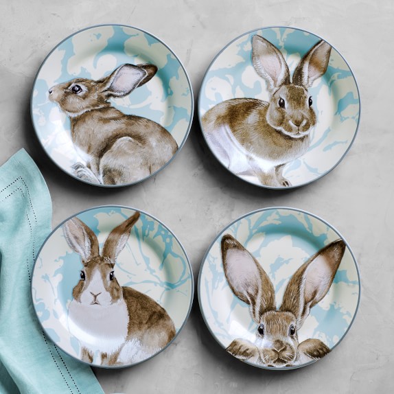 Damask Bunny Salad Plates Mixed Set of 4 Williams Sonoma