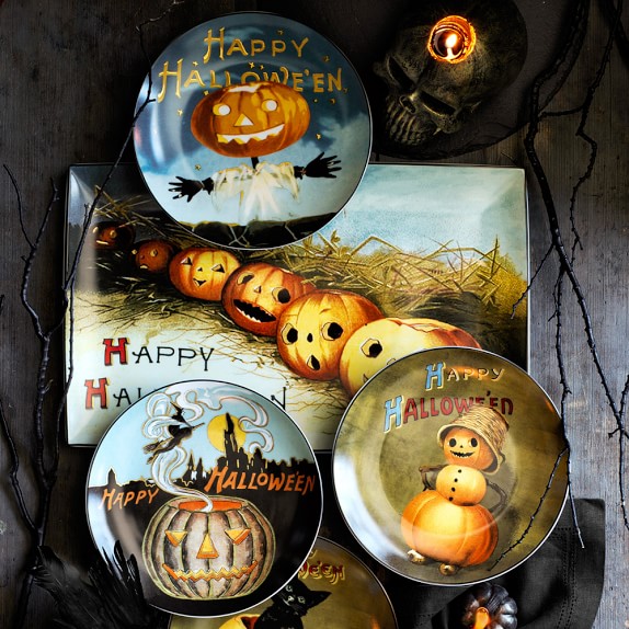 Williams Sonoma Vintage Halloween Mixed Salad Plates Set of 4 New in box