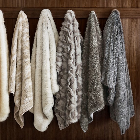 Grey Owl Feather Faux Fur Throw Blanket Williams Sonoma