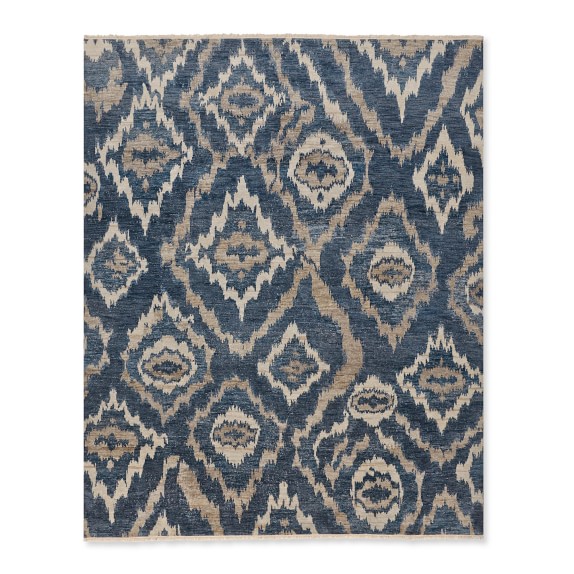 River Ikat Hand Knotted Rug, Blue/Grey Williams Sonoma