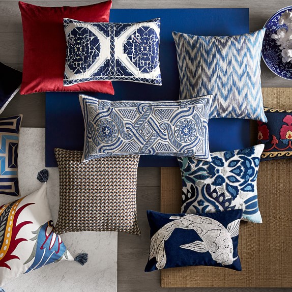 Lattice Suede Pillow Cover, Taupe/Navy Williams Sonoma