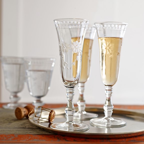 Vintage Etched Champagne Flutes Williams Sonoma