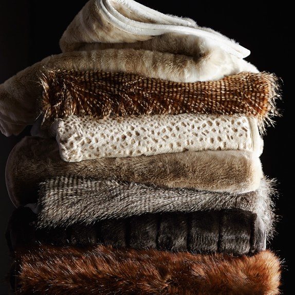 Faux Fur Throw, Brown Owl Feather Williams Sonoma