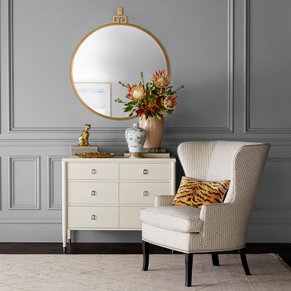 Round Mirror With Greek Key Detail Antique Brass Williams Sonoma