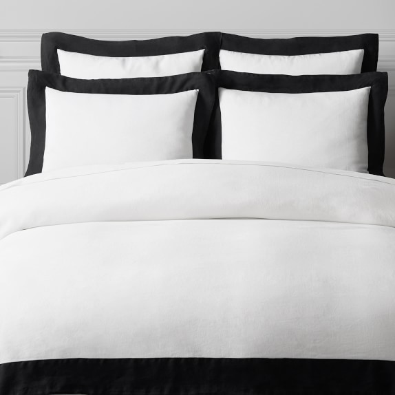 Chambers Italian Washed Linen Border Duvet Cover Shams