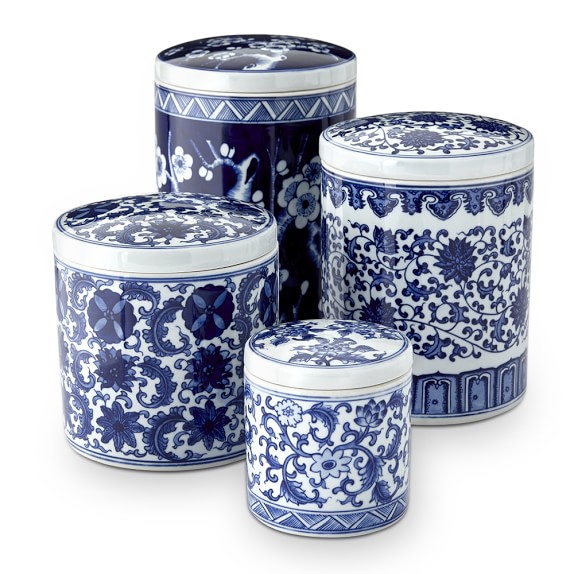 Blue White Ceramic Canisters Kitchen Counter Organizers