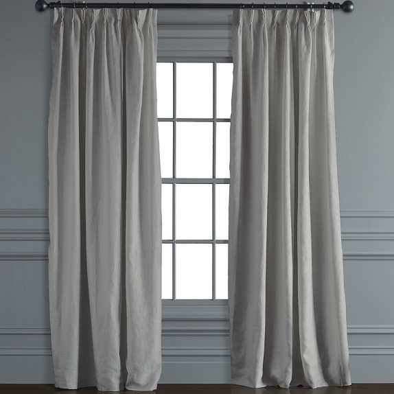 Smoke Grey Belgian Linen Pinch Pleat Curtains Williams Sonoma