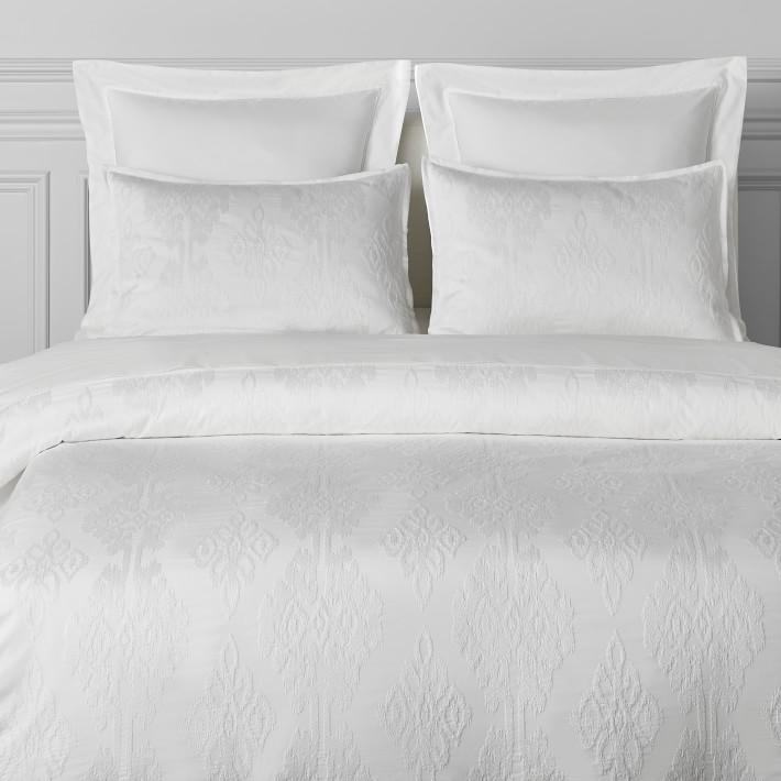 Ikat Embroidered Duvet Cover Full Queen White Williams Sonoma