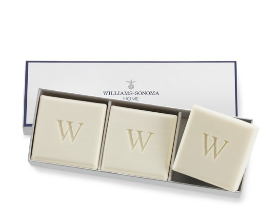 Williams Sonoma Home Monogrammed Soaps, Set of 3, Aqua Mineral, Square