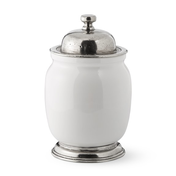 Valpeltro Pewter Ceramic Jar, Medium, White