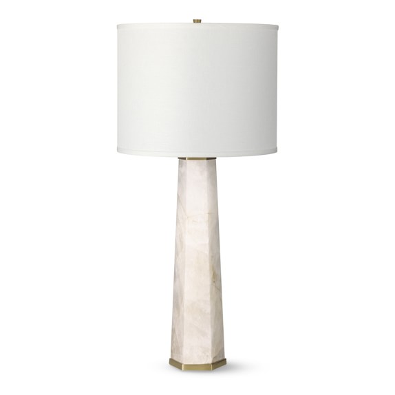 Tall Cut Stone Table Lamp, White Quartz with Ivory Shade