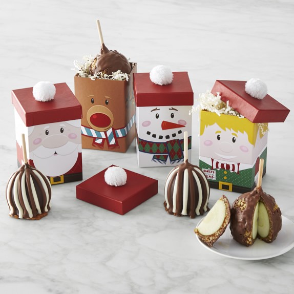 Mini Caramel Apples in Holiday Character Gift Boxes, Set of 4