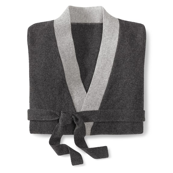 Cashmere Two Tone Bath Robe, Small Long, Charcoal & Gray