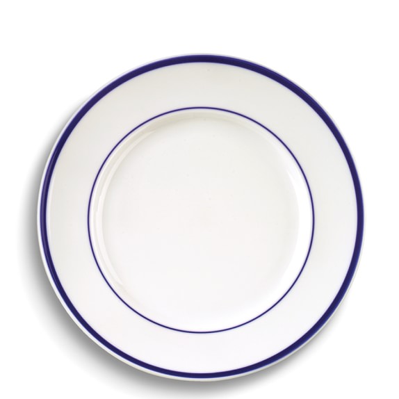 Brasserie Blue-Banded Porcelain Dinner Plates, Set of 4