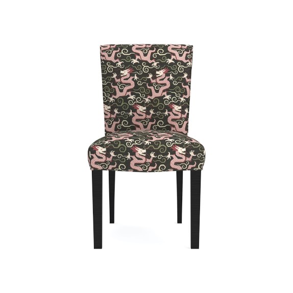 Fitzgerald Dining Side Chair, Schumacher Bixi Dragon, Black, Ebony Leg