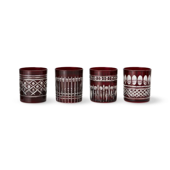 Regency Garnet Cut Double Old-Fashioned Glasses, Set of 4