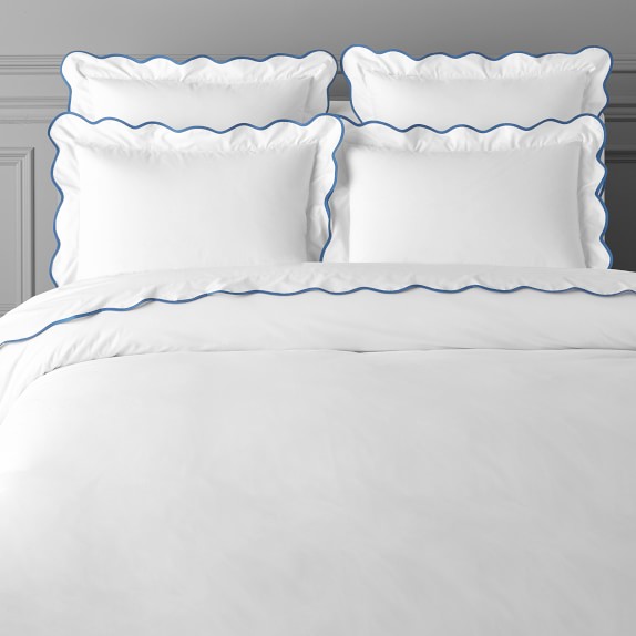 Aerin Scalloped Organic Duvet Cover Full Queen Blue Williams
