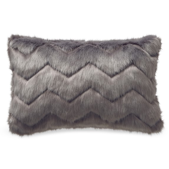 Chevron Muskox Faux Fur Lumbar Pillow Cover, 14
