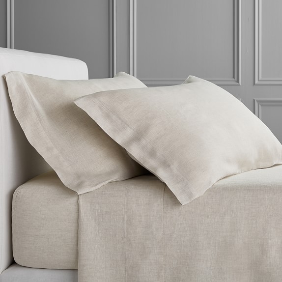 Chambers Flax Washed-Linen Border Sheet Set, Queen, Flax