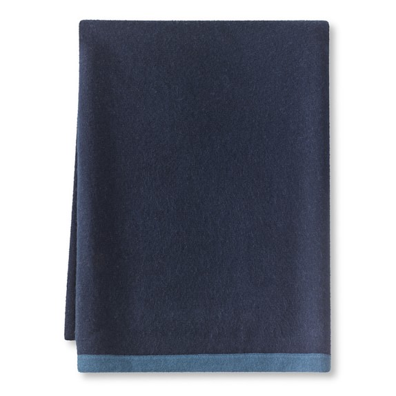 Cashmere Knit Throw with Contrast Edge, Navy/Blue