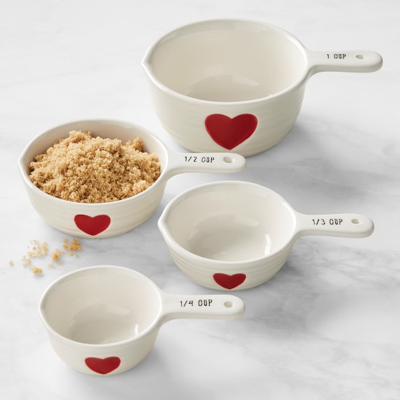 Valentines Day White Ceramic Heart Measuring Cups Spoons