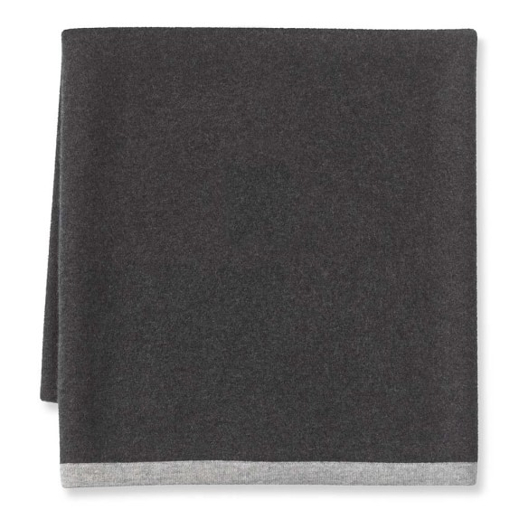 Cashmere Knit Throw with Contrast Edge, Charcoal/Grey