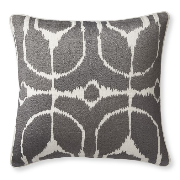 Embroidered Ikat Pillow Cover, Grey Williams Sonoma
