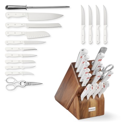 Wüsthof Gourmet 16-Piece Knife Set in Acacia Block, White
